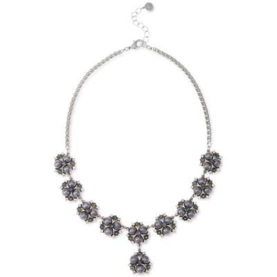 Photo 1 of Charter Club Silver-Tone Crystal & Imitation Pearl Cluster Lariat Necklace, 17 + 2 Extender, Created for Macy's - Purple