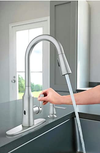 Photo 2 of MotionSense Wave Touchless Activation Pulldown Kitchen Faucet Moen Spot Resistance-Stainless Finish. The Cadia pulldown kitchen faucet with MotionSense Wave touchless technology offers a sleek contemporary design combined with the convenience of truly han