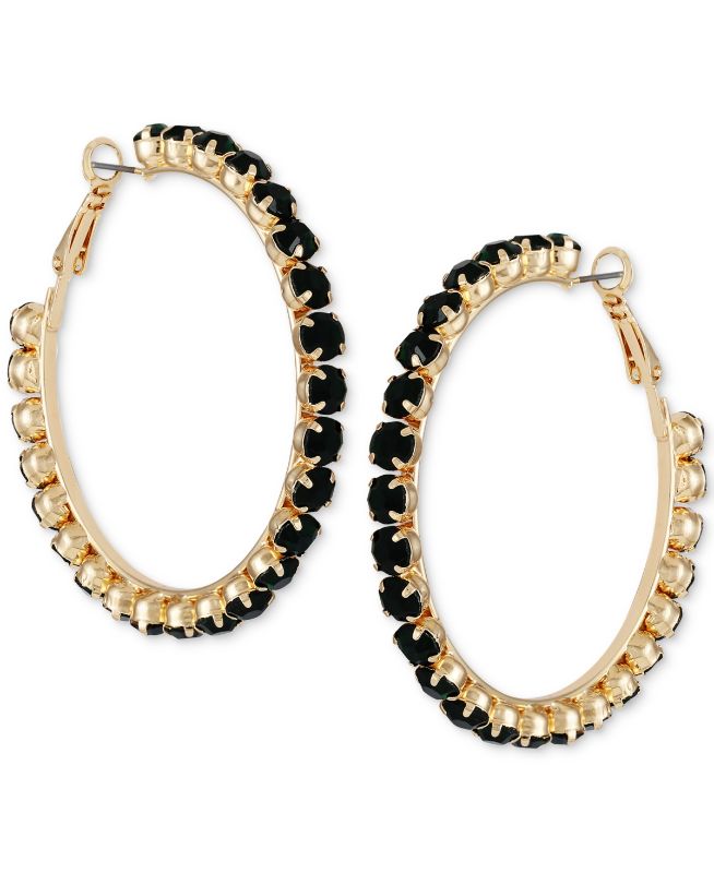 Photo 1 of Guess Gold-Tone Siam Red Stone Large Hoop Earrings, 2 - Black