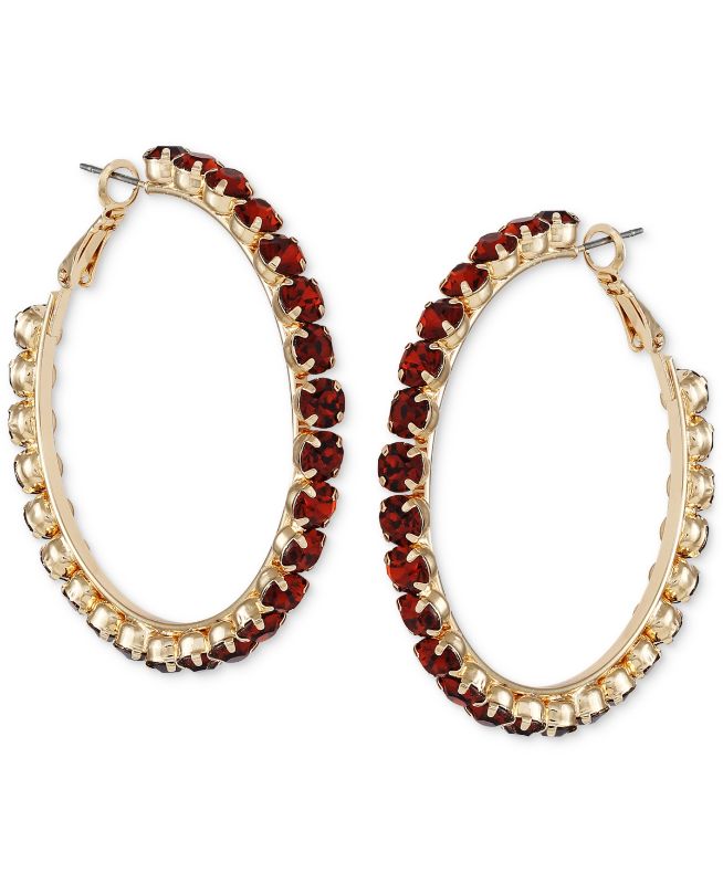 Photo 1 of Guess Gold-Tone Siam Red Stone Large Hoop Earrings, 2 - Burgundy