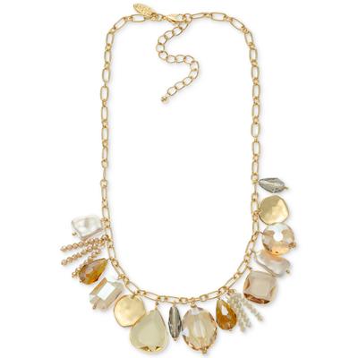 Photo 1 of Style & Co Gold-Tone Disc & Mixed Stone Shaky Bead Statement Necklace, 18 + 3 Extender, Created for Macy's - Brown