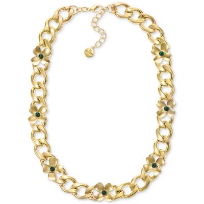 Photo 1 of Alfani Gold-Tone Stone Flower Chain Link Collar Necklace, 17 + 2 Extender, Created for Macy's - Green