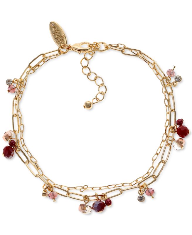 Photo 1 of Style & Co Gold-Tone Bead & Imitation Pearl Multi-Chain Anklet, Created for Macy's - Red