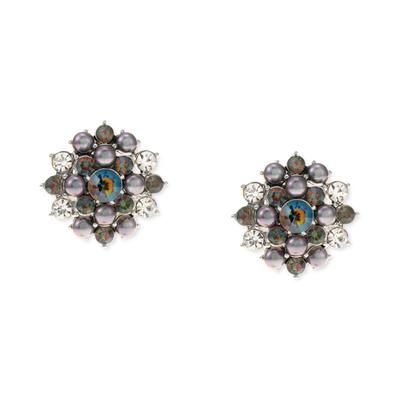 Photo 1 of Charter Club Silver-Tone Crystal & Imitation Pearl Cluster Button Earrings, Created for Macy's - Purple