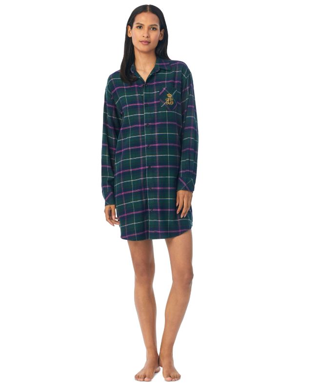 Photo 1 of SIZE XS - Lauren Ralph Lauren Women's Long-Sleeve His Shirt Sleepshirt - Green Plaid
