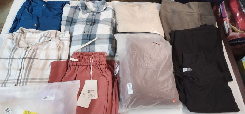 Photo 1 of BOX LOT OF 10 CLOTHING ITEMS ** FINAL SALE NO RETURN**CAJA CON VARIOS PRODUCTO DE ROPA **NO SE ACEPTAN DEVOLUCIONES** YOU WILL GET A BOX WITH 10 ASSORTED ITEMS, **LA CAJA TRAE 10 PRODUCTOS SURTIDOS ** MEN, WOMEN AND KIDS CLOTHING**ROPA DE HOMBRE, MUJER 