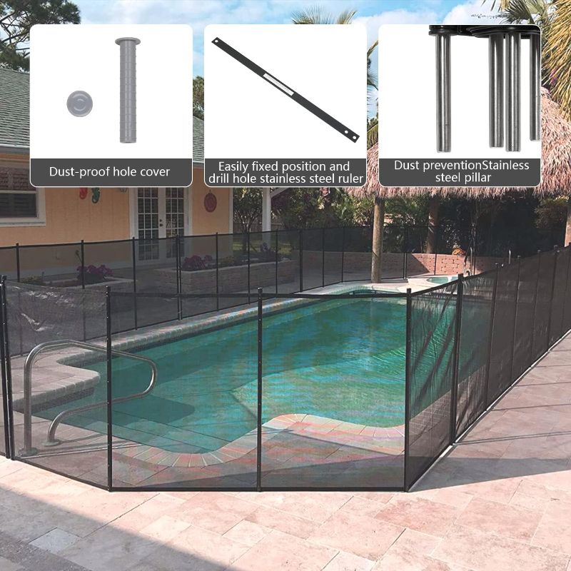 Photo 1 of Pool Fence 4 x 24 Feet Removeable Outdoor Backyard Garden Child Safety Fence Easy DIY Installation with Hardware fit In-Ground Pool