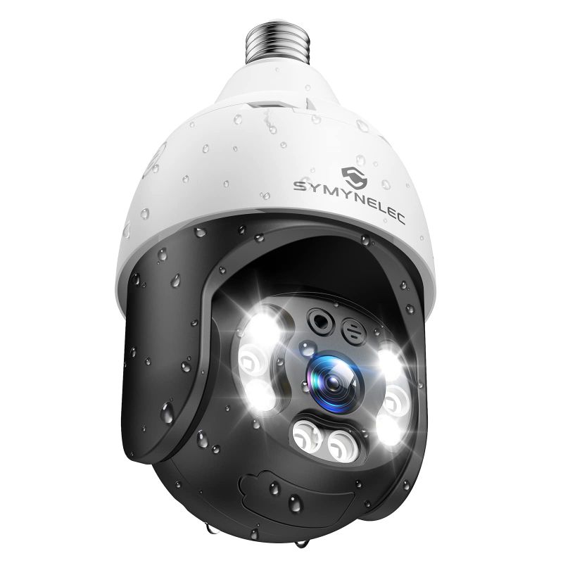 Photo 1 of SYMYNELEC Light Bulb Camera WiFi Outdoor, Wireless PTZ Security IP Camera, 2K Super FHD Smart Home Surveillance Cam with Human Motion Detection Alarm Night Vision Two Way Talk (2.4GHz Only) Black & White