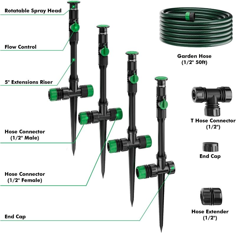 Photo 1 of RESTMO Flexible Sprinkler System, Above Ground DIY Irrigation Kit, Multi-Adjustable Lawn Sprinkler Set, Ideal for Plant and Flower Bed Watering, 50ft Garden Hose Included