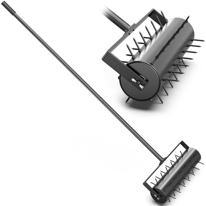Photo 1 of Updated Lawn Aerator, 17 inch Heavy Duty Rolling Lawn Aerator, Garden Yard Manual Aerator Lawn Tool, 55 inch Stainless Steel Handle - Black