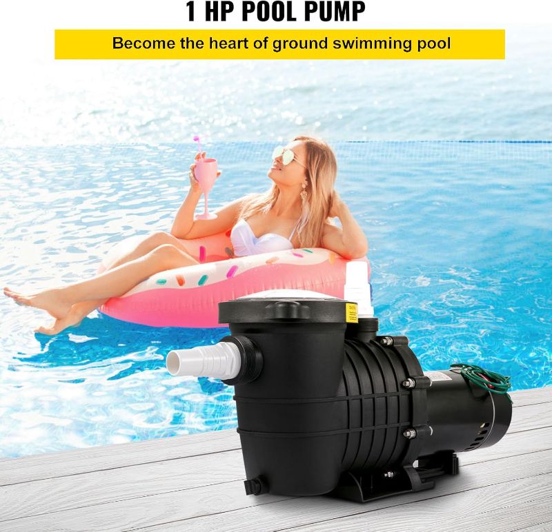 Photo 1 of VEVOR Swimming Pool Pump, 1HP 110V 5220GPH Powerful Self-priming Up to 36ft Head Lift, for In/Above Ground Pool Water Circulation, w/ Strainer Basket and 2pcs 1-1/2'' NPT Connectors, UL Certified