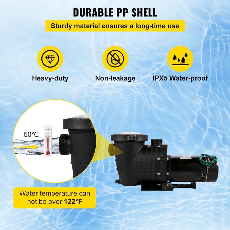 Photo 1 of VEVOR Swimming Pool Pump, 1HP 110V 5220GPH Powerful Self-priming Up to 36ft Head Lift, for In/Above Ground Pool Water Circulation, w/ Strainer Basket and 2pcs 1-1/2'' NPT Connectors, UL Certified