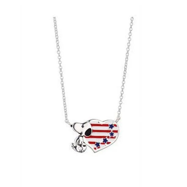 Photo 1 of Silver Plated Peanuts Snoopy Americana Heart Pendant Necklace 16 +2 for Unwritten