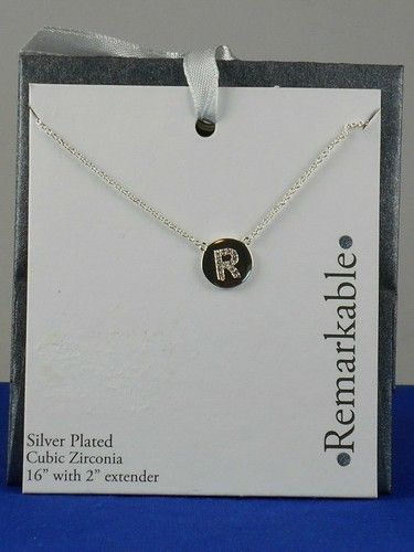 Photo 1 of Silver Plated Cubic Zirconia Initial R "REMARKABLE" Disc Pendant Necklace