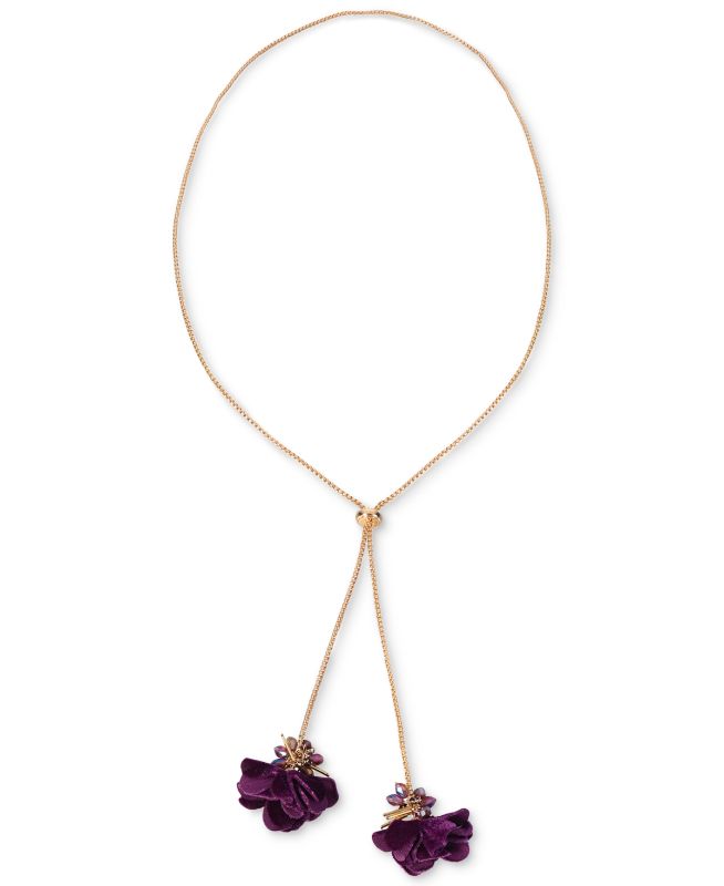 Photo 1 of International Concepts Gold-Tone Color Bead & Flower 40" Adjustable Lariat Necklace, - Purple