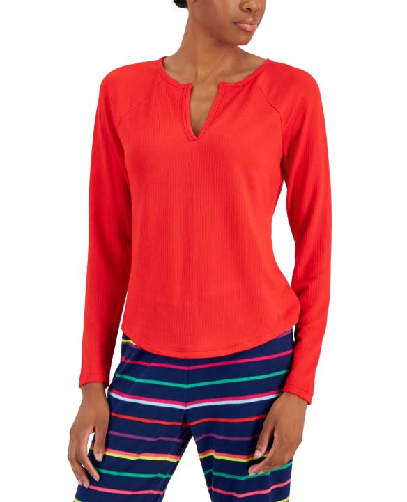 Photo 1 of Jenni Women's Split-Neck Pajama Top Red, S