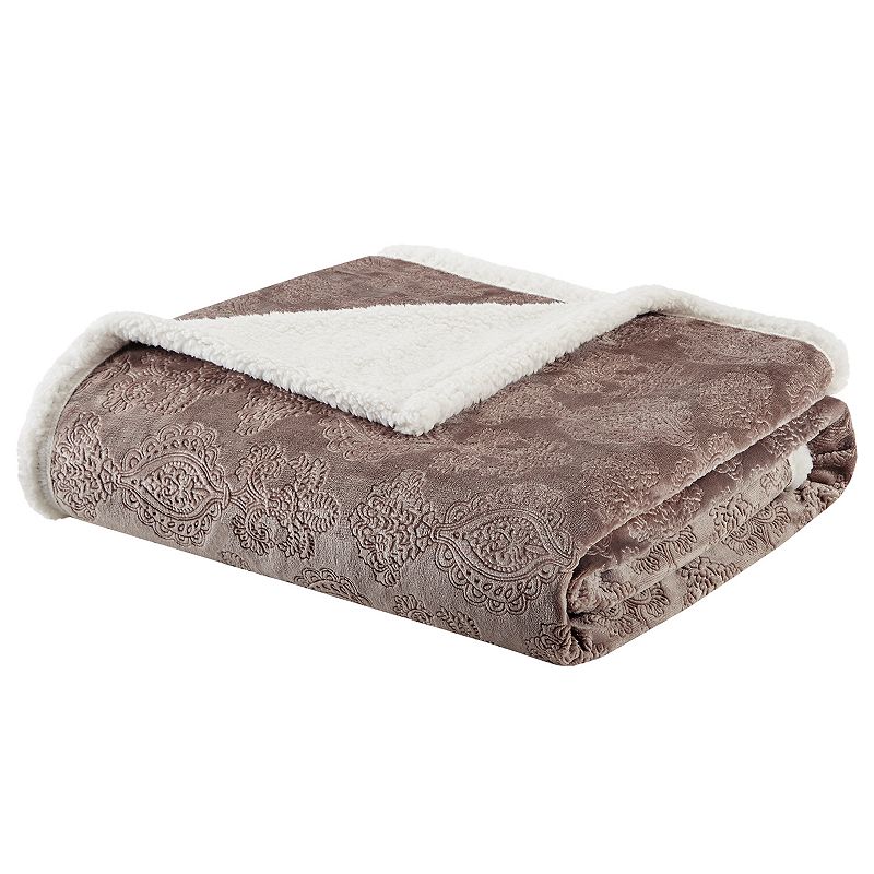 Photo 1 of Madison Park Elma Luxury Oversized Textured Plush Throw Tan 60*70 Premium Soft Cozy Embossed Micro Velour For Bed, Coach or Sofa