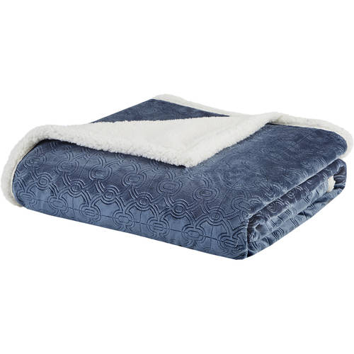 Photo 1 of Madison Park Elma Luxury Oversized Textured Plush Throw Blue 60*70 Premium Soft Cozy Embossed Micro Velour For Bed, Coach or Sofa