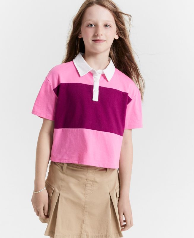 Photo 1 of Epic Threads Girls Bold Striped Polo Shirt - Pop Pink - Size Small (7/8)