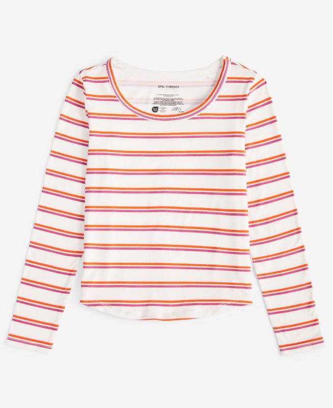 Photo 1 of Epic Threads Girls Emily Striped Stretch Knit Top. Snowfall White. M 10-12