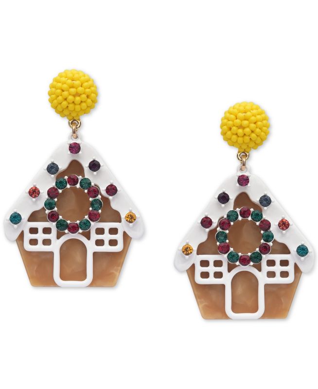 Photo 1 of Holiday Lane Gold-Tone Multicolor Pave Gingerbread House Drop Earrings