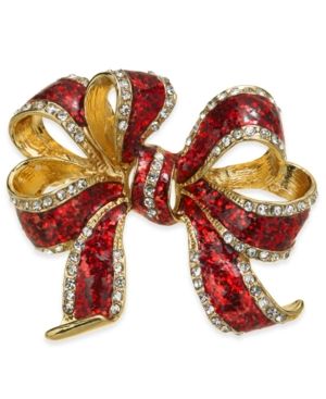 Photo 1 of Holiday Lane Gold-Tone Crystal & Epoxy Gift Bow Pin - Gold