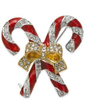Photo 1 of Holiday Lane Gold-Tone Crystal & Epoxy Candy Cane Pin - Gold