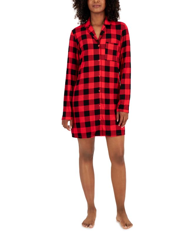 Photo 1 of Jenni Women's Notched-Collar Long-Sleeve Sleep Shirt - Buffalo Check - Size Small