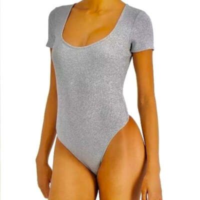 Photo 1 of Jenni Women's Square Neck Ribbed Bodysuit Grey - Size XXL