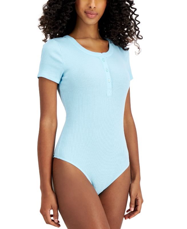 Photo 1 of Jenni Women's Ribbed Henley Caribbean Turquoise Bodysuit - Size XXXL