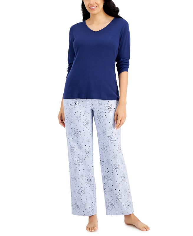 Photo 1 of Charter Club V-Neck T-Shirt & Flannel Pants Pajama Set - Size XX-Large