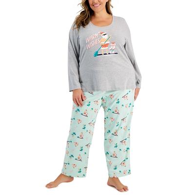Photo 1 of Matching Women's Plus Size Tropical Santa Mix It Family Pajama Set - Tea Green - Size 1X