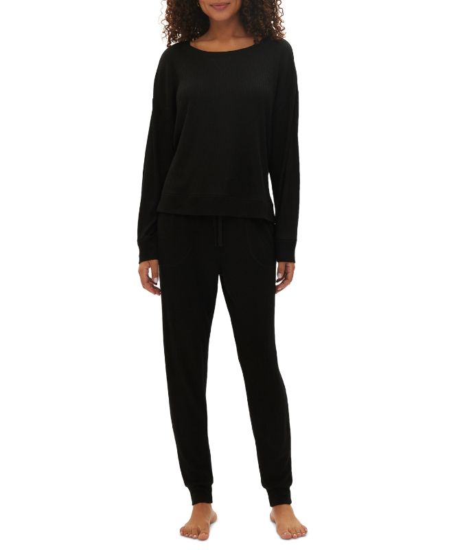 Photo 1 of Gap GapBody Women's 2-Pc. Packaged Long-Sleeve Jogger Pajamas Set - True Black - Size Large