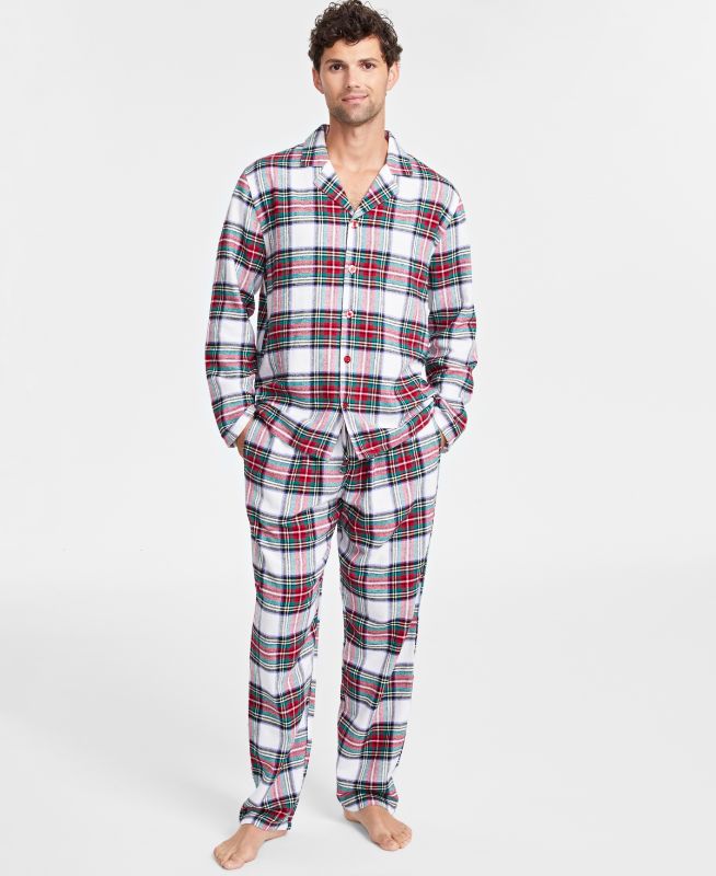 Photo 1 of Matching Family Pajamas Men's Big & Tall Stewart Plaid Notch Collar Pajama Set - Stewart Plaid - Size XLT