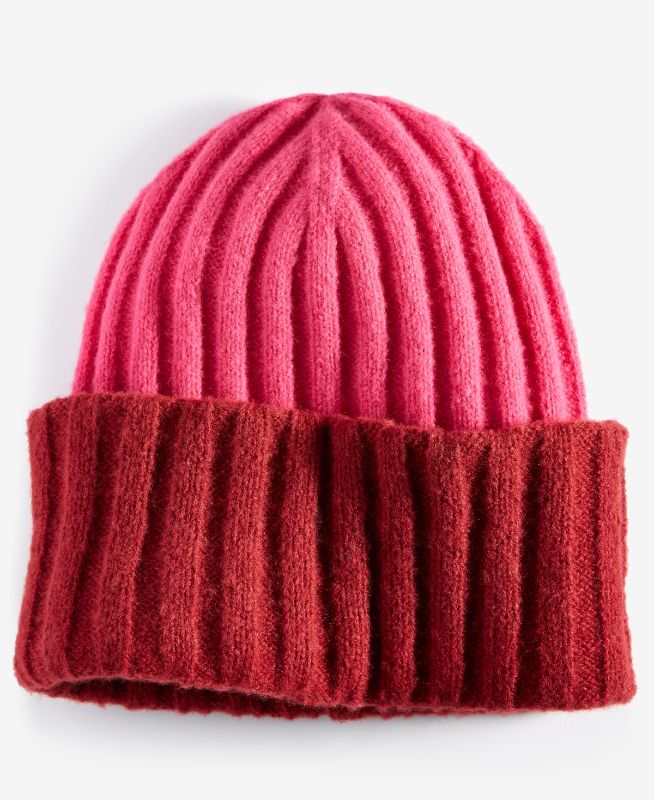 Photo 1 of On 34th Women's Wide-Ribbed Colorblocked Beanie- Pink R ed