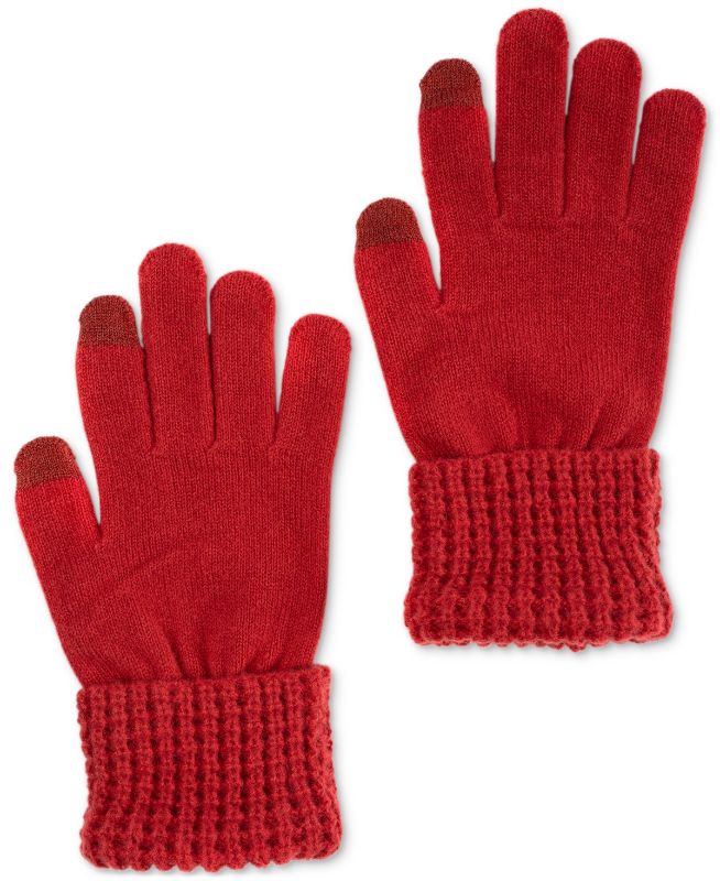 Photo 1 of Style & Co Women's Waffle-Knit Cuff Solid Gloves - Red