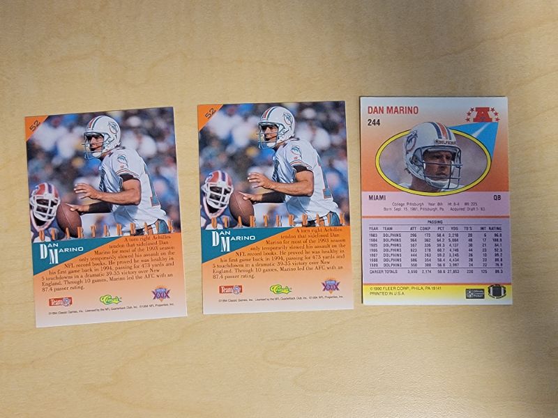 Photo 2 of 3 DAN MARINO CARDS - ONE HAS GOLD LEAF COMPARED TO THE OTHER IDENTICAL CARD - GREAT CONDITION