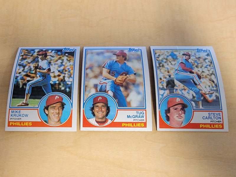 Photo 1 of 1983 TUG MCGRAW, MIKE KRUKOW, STEVE CARLTON TOPPS CARDS - EXCELLENT CONDITION