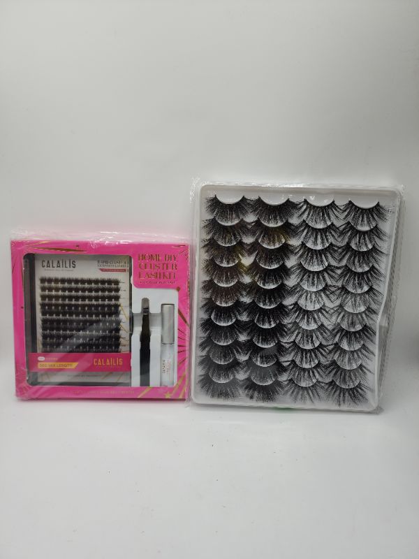 Photo 1 of 2 Pack Eyelashes 1 Set Cluster 56D Mix Lengths 1 Set Strips with Length & Volume New 