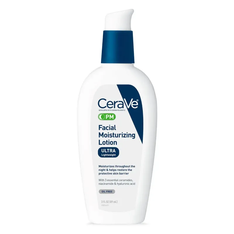 Photo 1 of CeraVe PM Facial Moisturizing Lotion | Night Cream with Hyaluronic Acid and Niacinamide | Ultra-Lightweight, Oil-Free Moisturizer for Face | 3 Ounce