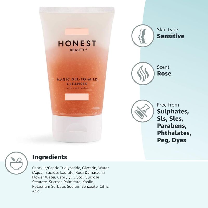 Photo 3 of Honest Beauty Magic Gel-to-Milk Makeup Melting Pre-Cleanser | Pink Caolin Clay + Rose Water | EWG Verified, Dermatologist Tested, Cruelty Free | 4 fl oz