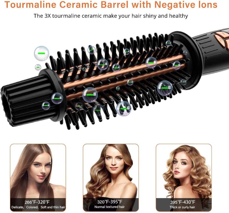 Photo 3 of AmoVee Curling Iron 1 Inch, Dual Voltage Travel-Friendly Tourmaline Ceramic Ionic Hair Heated Round Brush, Professional Anti-Scald Instant Heat Up