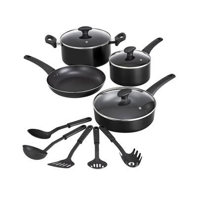 Photo 1 of Bella 12-PC. Cookware Set - Black
Bella 12-PC. Cookware Set - Black. Get a set of essentials that you'll turn to every day with this collection from Bella, a selection of four must-have pots and pans with easy-use nonstick coatings. Set includes: 9.5" fry