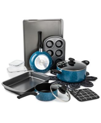 Photo 1 of Brooklyn Steel Co. Venus Nonstick Aluminum 16-Pc. Cookware Set Blue
This set includes: 8" fry pan / 1.5 qt saucepan w/lid / 5qt Dutch oven w/lid / pot holder / 3x cookware protector / 18"x13.8" cookie sheet / 9" x 13" rectangular cake pan / 6 cup muffin p