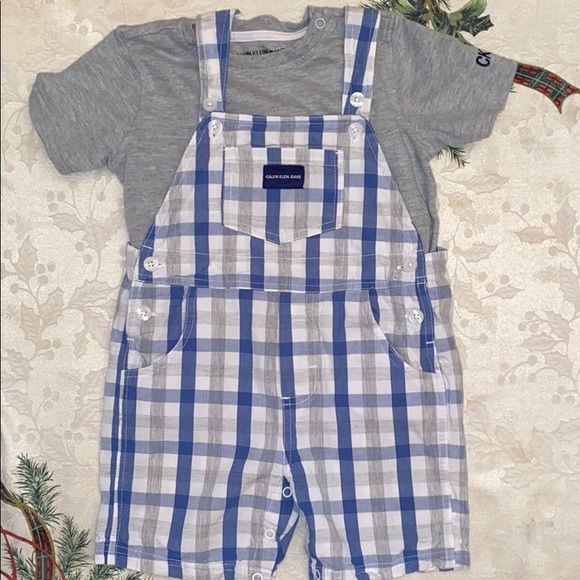 Photo 1 of SIZE 6-9 M Calvin Klein Toddler Boy’s Plaid Overalls Set