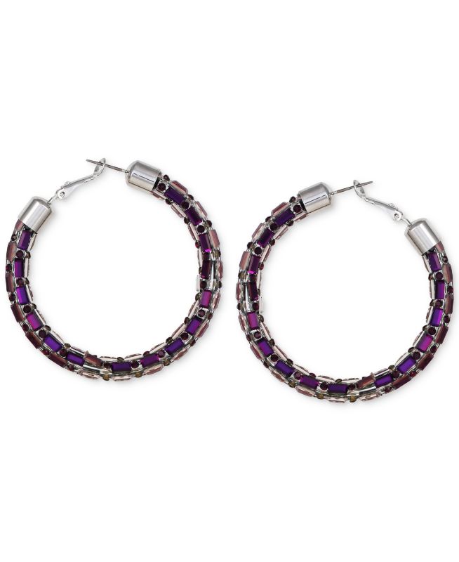 Photo 1 of Guess Medium Colored Pave & Baguette-Crystal Hoop Earrings