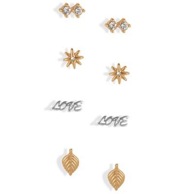 Photo 1 of Lucky Brand Two-Tone 4-Pc. Set Two-Tone Love & Leaf Stud Earrings