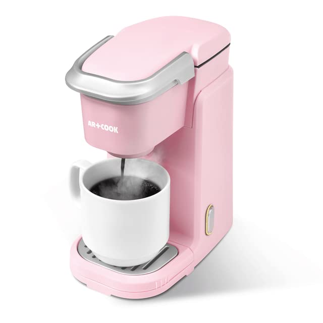 Photo 1 of AR+Cook Single Serve K-Cup Pod Coffee Maker PINK - Quickly brew a 10-oz. cup with this single-serve coffee maker from Art & Cook. - Approx. dimensions: 15.52"H x 9.44"W x 7.06"D - Capacity: 10-oz. per serving - Single cup brewing system for use with K-cup