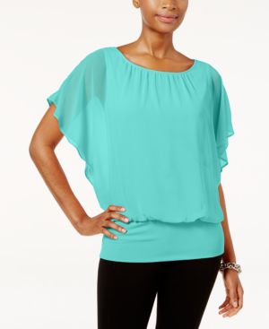 Photo 1 of SIZE XS JM Collection Flutter-Sleeve Top AQUA