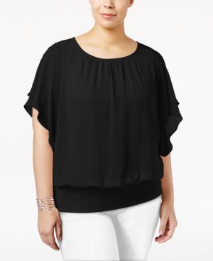 Photo 1 of JM Collection Plus Size  3X Banded-Bottom Top BLACK